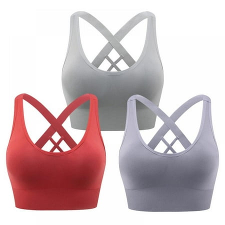 

Popvcly 3 Pack Women s Cross Back Sports Bra Basic Solid Wirefree Fitness Yoga Push up Underwear