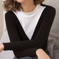 thumbnail image 3 of Thin Velvet Trim Half-Turtleneck Top With Stretch Contrast Blouse Underneath, 3 of 8