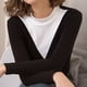 thumbnail image 3 of Thin Velvet Trim Half-Turtleneck Top With Stretch Contrast Blouse Underneath, 3 of 8