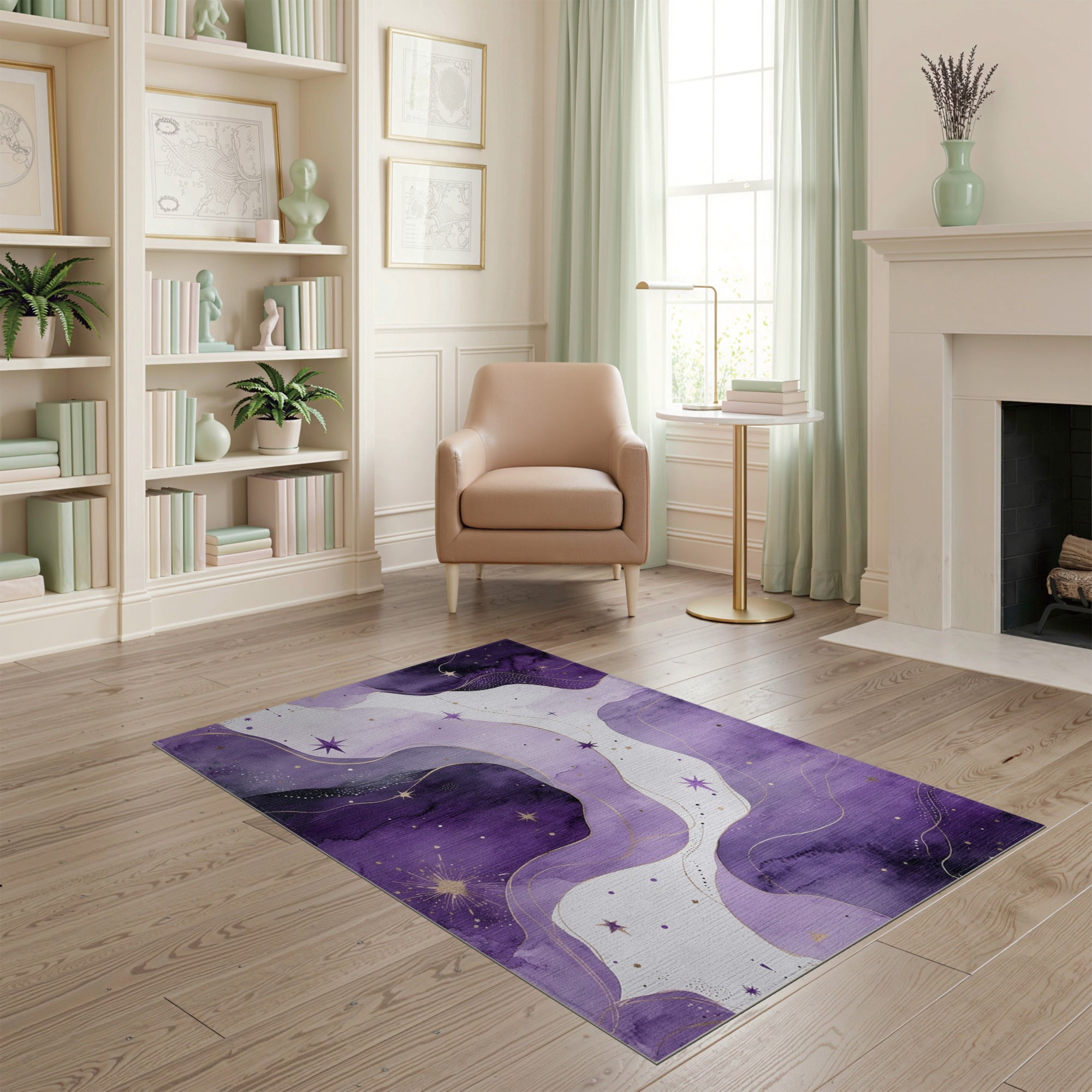 ODIKA 4 x6 Washable Area Rug Pet Friendly Non-Shedding Beside Abstract Watercolor Swirl Boho Motif Inspired Ombre Gradient for Bedroom Reading Nook