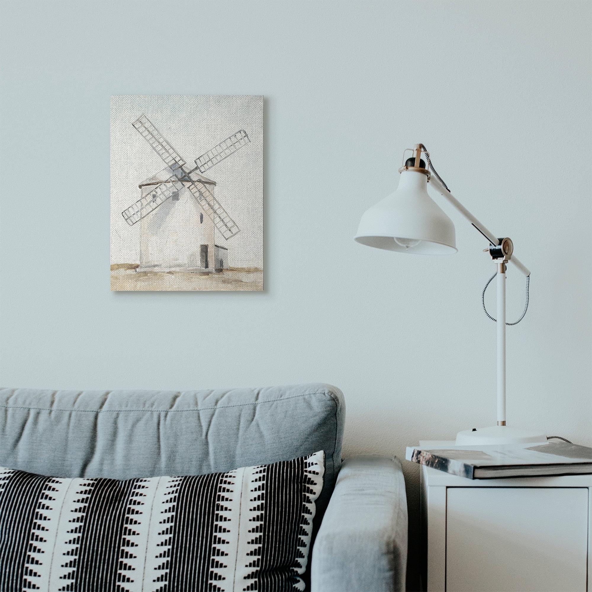 Stupell Home Décor Windmill Farm Landscape Neutral Blue Brown Painting Canvas Wall Art by Ethan Harper