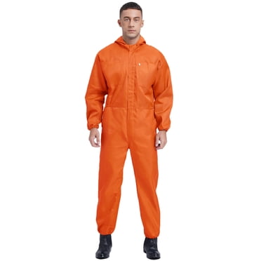 HULIJA Combinaison de Travail à Manches Longues pour Hommes avec Capuche, Anti-Poussière, Fermeture Éclair avant, Orange G/170