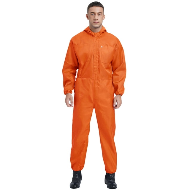 Manyakai Men Flame Resistant Utility Pockets Coveralls Loose Fit Basic Coveralls Work Jumpsuit Uniforms Orange M/165