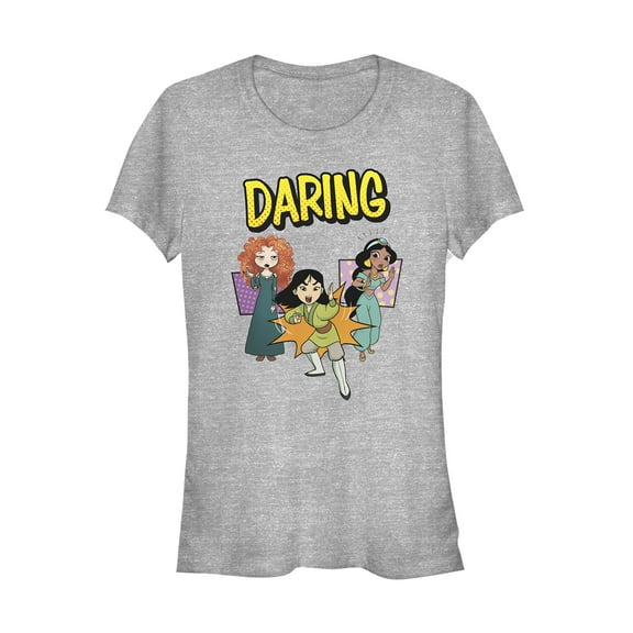 Junior's Disney Princesses Daring Trio Pop Art  Graphic Tee Athletic Heather X Large