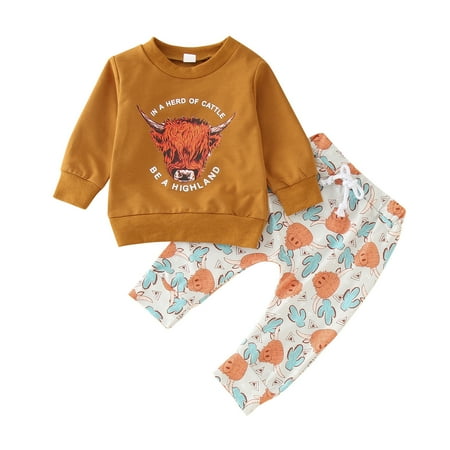 

Baby Boy Cute Clothes Cow Long Sleeve Sweatshirt Tops Drawstring Pants 2Pcs Toddler Boy Winter Clothes