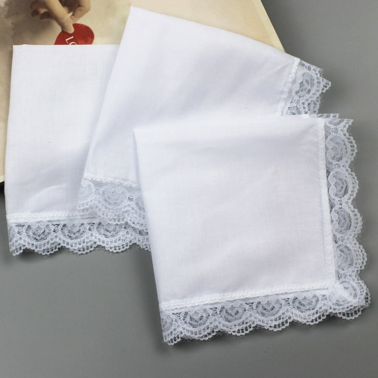 5x Wedding Party Handkerchief White Lace Handkerchief Cotton
