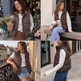 thumbnail image 3 of Polka Dot Cropped Puffer Vest Women Winter Lightweight Warm Quilted Padded Gilet with Pockets, 3 of 7