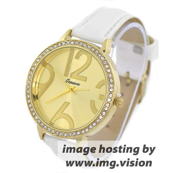 Ladies White and Gold Tone CZ Clubbing Watch 46mm 12mm thick case.