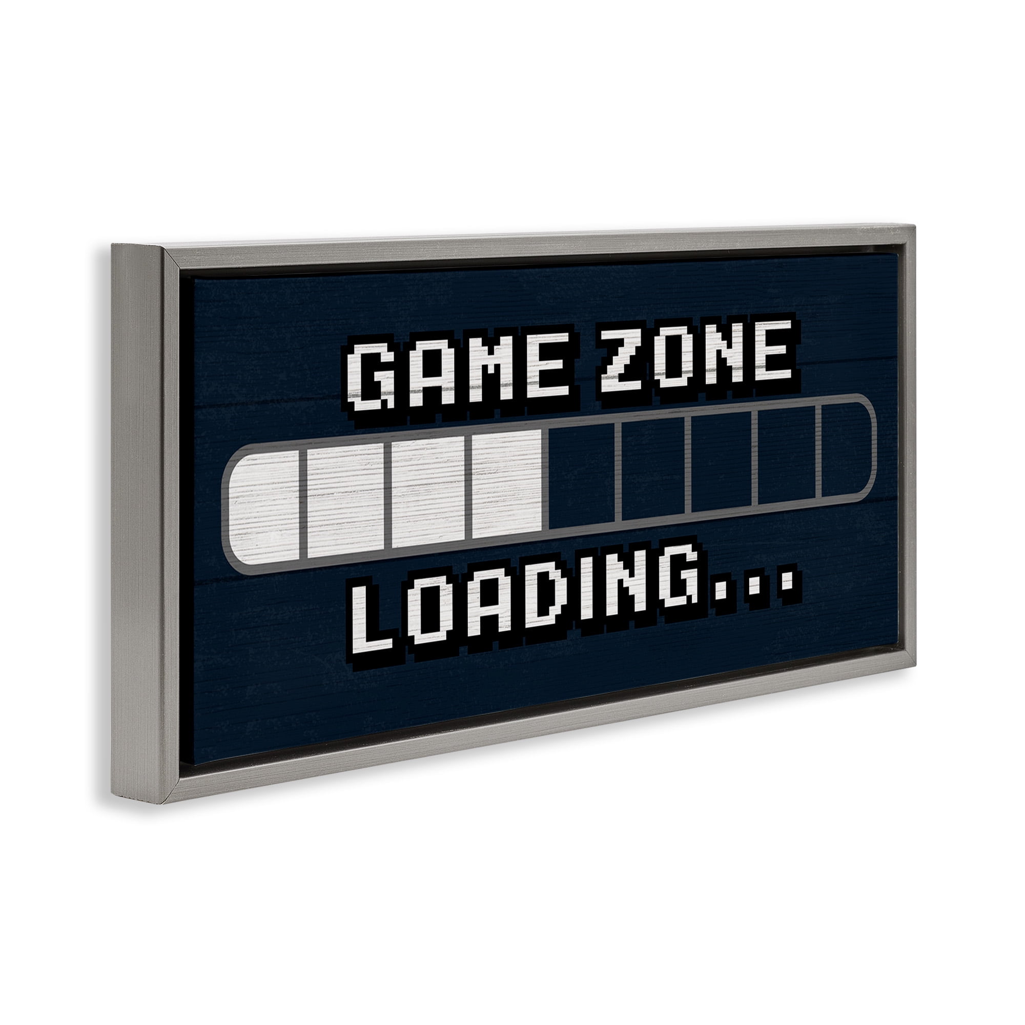 Stupell Industries Game Zone Loading Pixels Art for Kids Painting Gray Floater Framed Canvas Art Print Wall Art, 31 x 14