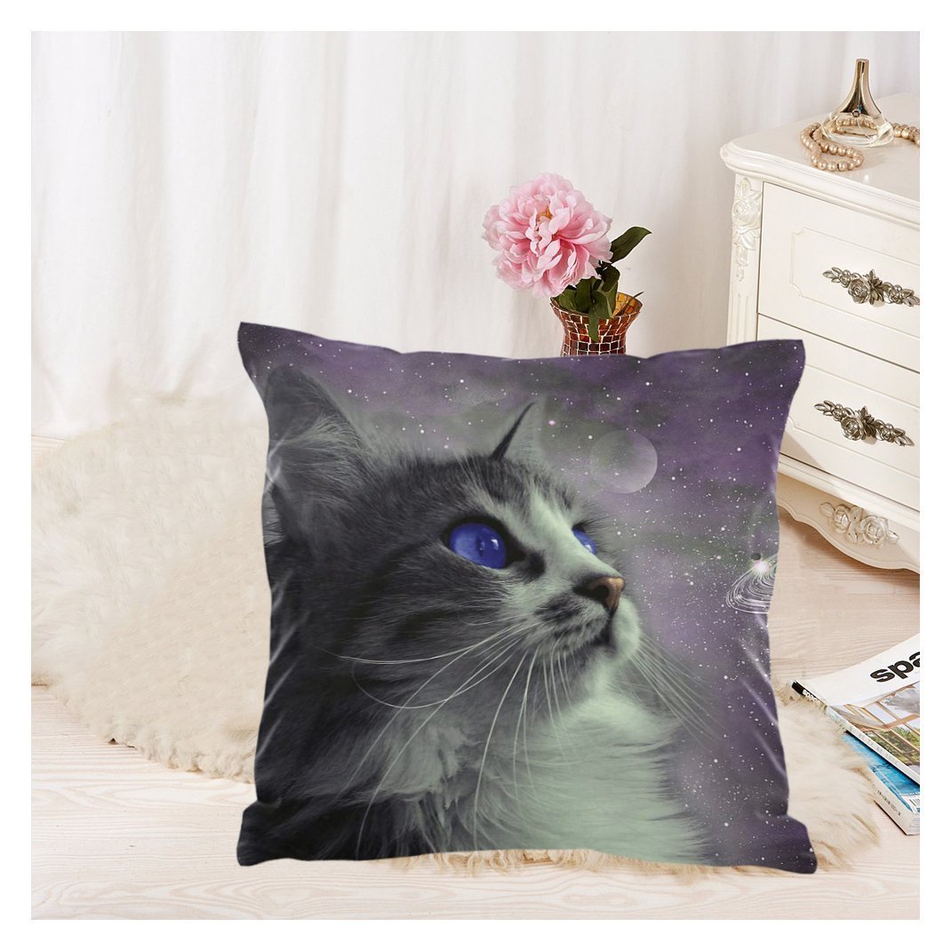 ZKGK Cat Galaxy Space Zippered Cushion Pillowcase 18 x 18 ( Twin Sides ...