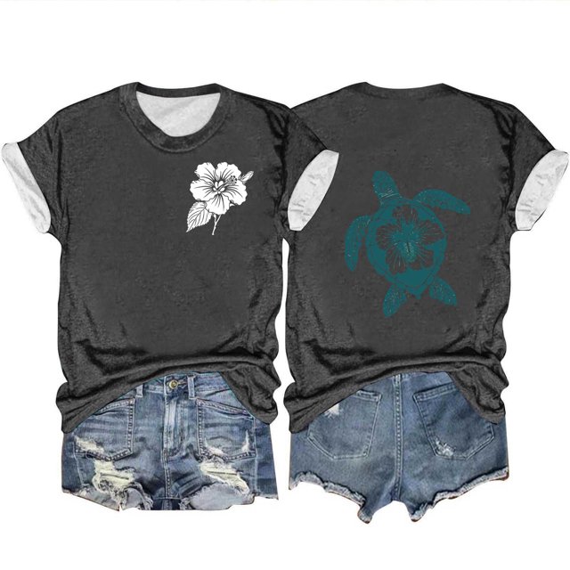 Blouses pour Femmes, Haut à Col Rond Confortable Imprimé Océan pour Femmes, Manches Courtes, Hauts à Col Rond