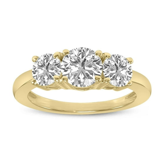 SZUL Women's 4 CTW Three Stone Round Cut Lab Grown Diamond Ring in 14K Yellow Gold