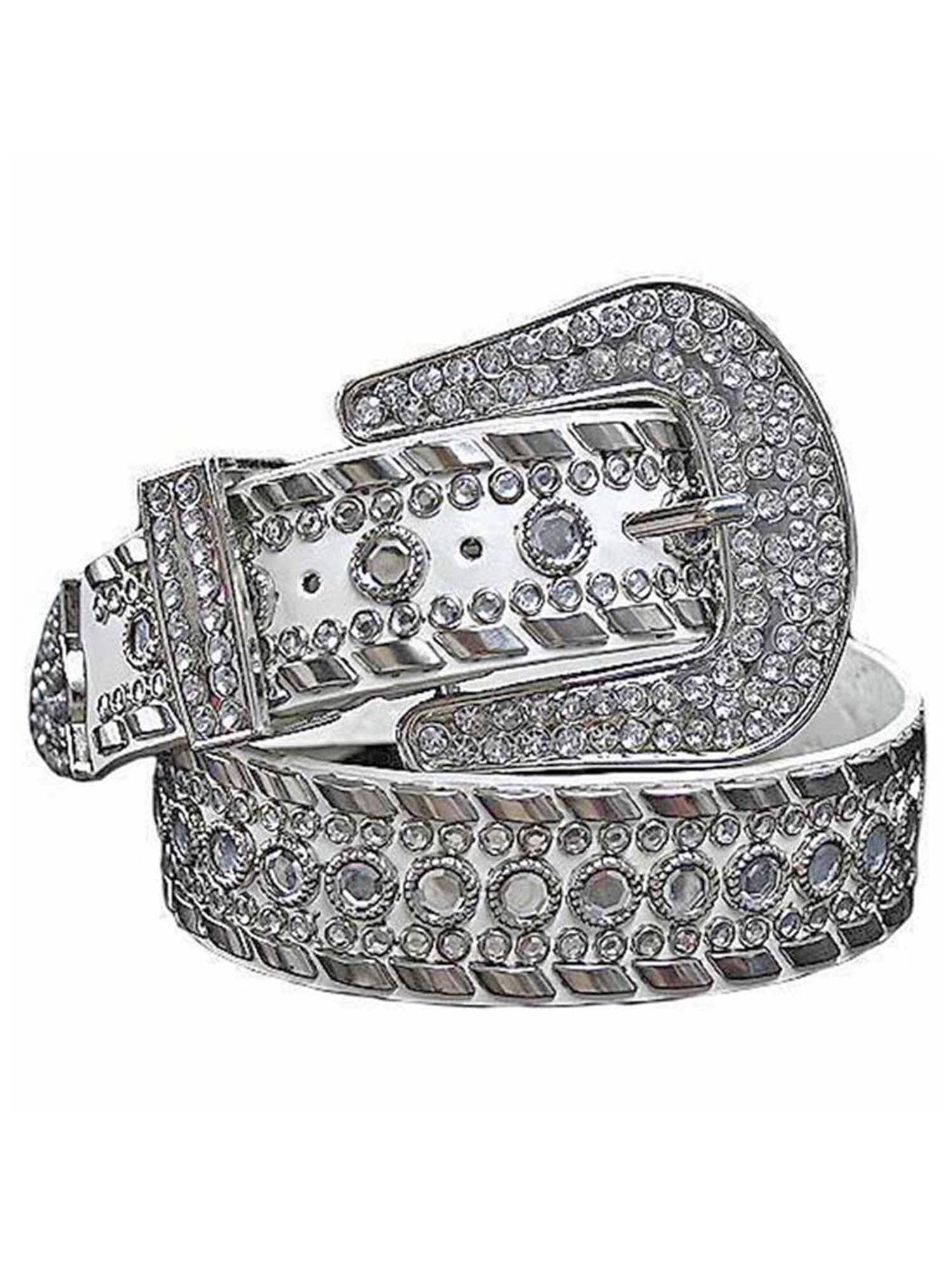 Leatherock Pave Wide White Leather Belt Rhinestones Western Wrapped Buckle Sz 30 White Rhinestone Bling Buckle Belt | Hot Topic main image 3