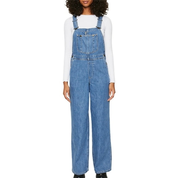 Michellecmm Women Denim Bib Overalls Adjustable Straps Pocket Romper Casual Wide Leg Pants Jumpsuit