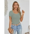 thumbnail image 2 of Womens Tops Summer Square Neck Short Sleeve Shirts Ribbed Knit Slim Fitted Tshirt Casual Tees Clothing, 2 of 5