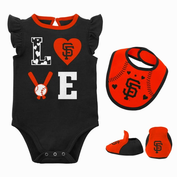 Newborn & Infant Black/Orange San Francisco Giants Three-Piece Love of Baseball Bib Bodysuit & Booties Set