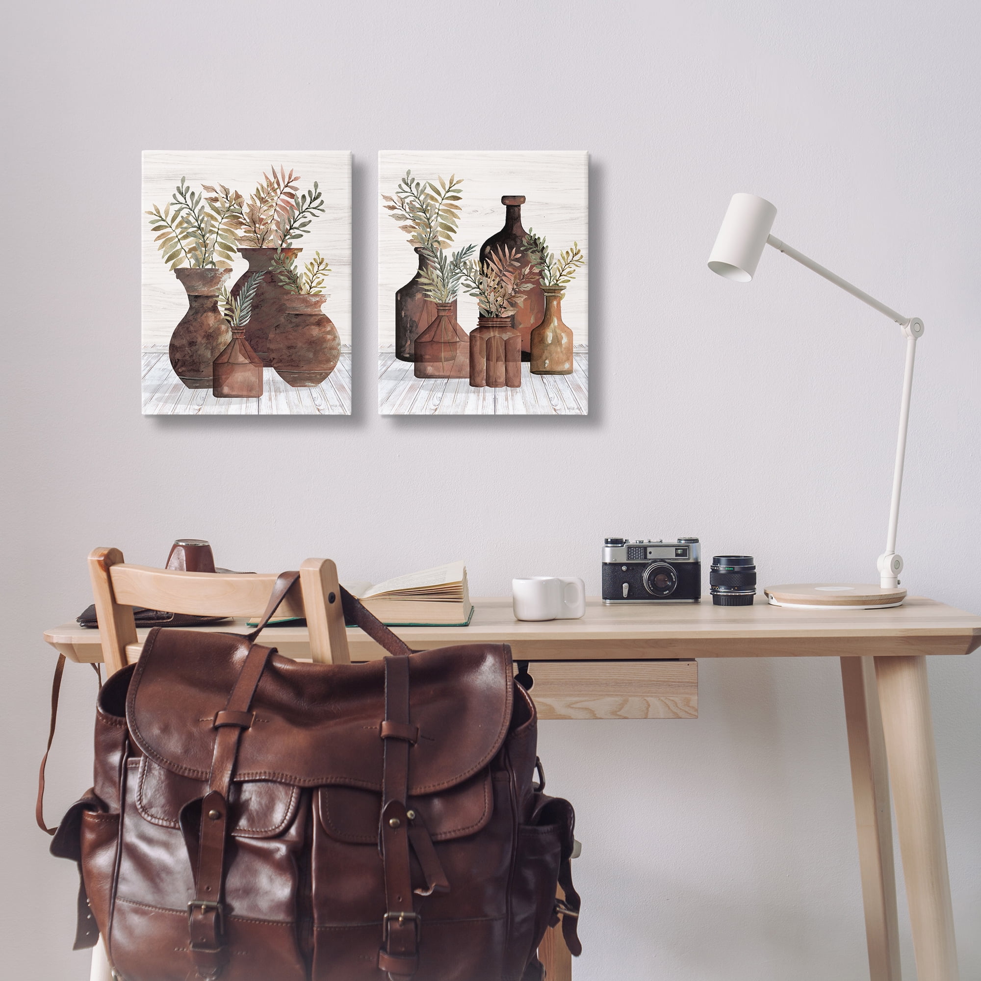 Stupell Industries Rustic Jars of Flowers Floral & Botanical Painting Wrapped Canvas Art Print Wall Art, 16 x 20, Set of 2