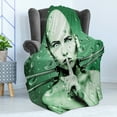 thumbnail image 4 of Futuristic Soft Flannel Fleece Throw Blanket, Robot Girl with Cables in a Glass Underwater Design Print, Cozy Plush for Indoor and Outdoor Use, 50" x 70", Green Green, by Ambesonne, 4 of 5