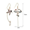 thumbnail image 5 of Soumake 1 Pair Women Earrings Fan Crane Asymmetry Jewelry Animal Pendant Faux Pearl Painted Hook Earrings for Dating, 5 of 8