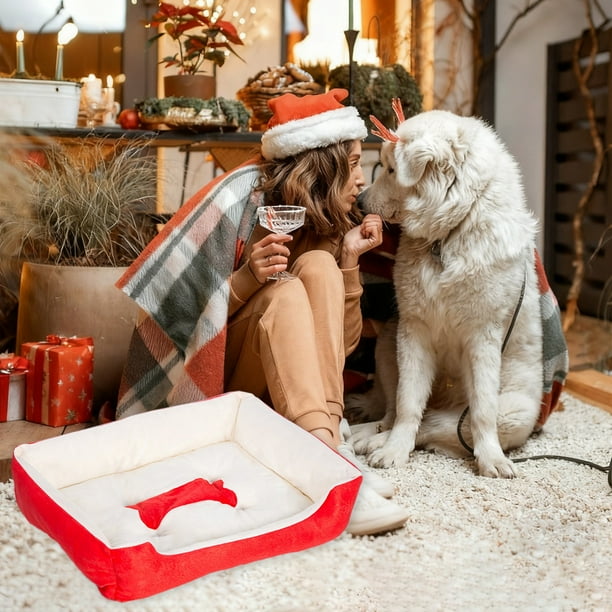 Cama navideña para mascotas, cama para gatos, cama navideña para perros, cama cálida para gatos en invierno, nidos para mascotas de dos usos, tapete para mascotas, cama de poliéster para gatos