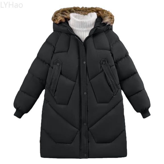 LYHao Girls Long Coat Winter Warm Thickened Down Jacket For Toddler And Big Kids Outerwear With Hood Windproof Girls Down Coats,Sizes 4-5 Years