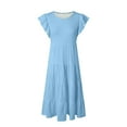 thumbnail image 4 of Gubotare Girls Ruffle Sleeve Dress Baby Toddler Girls Dress Clothes Spring Summer Short Sleeve Casual Sundress Outfits Clothing Pink Butterfly (Sky Blue,Size 8-9 Years), 4 of 5