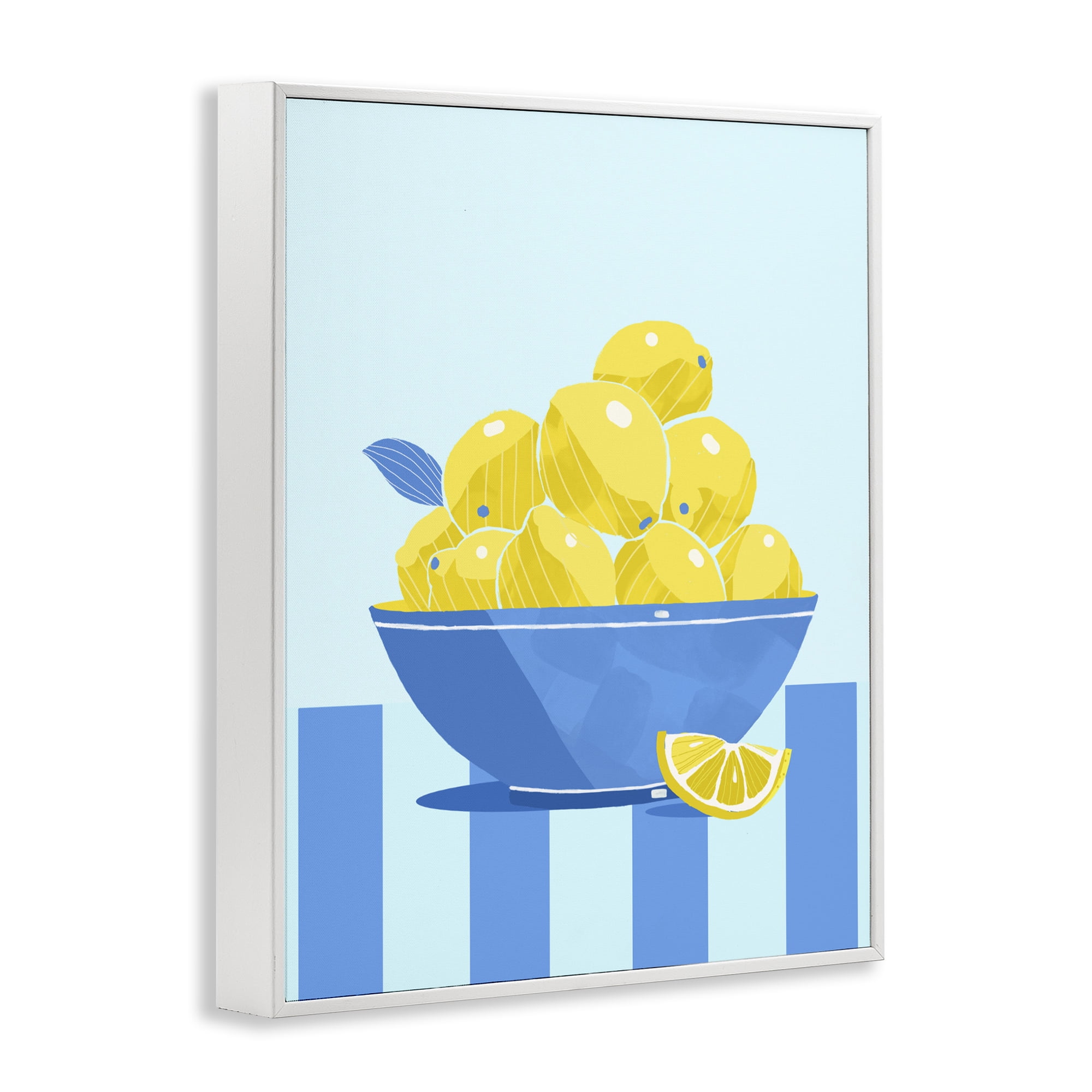 Stupell Industries Yellow Lemon Bowl Striped White Framed Giclee Art, design by Lucca Sheppard