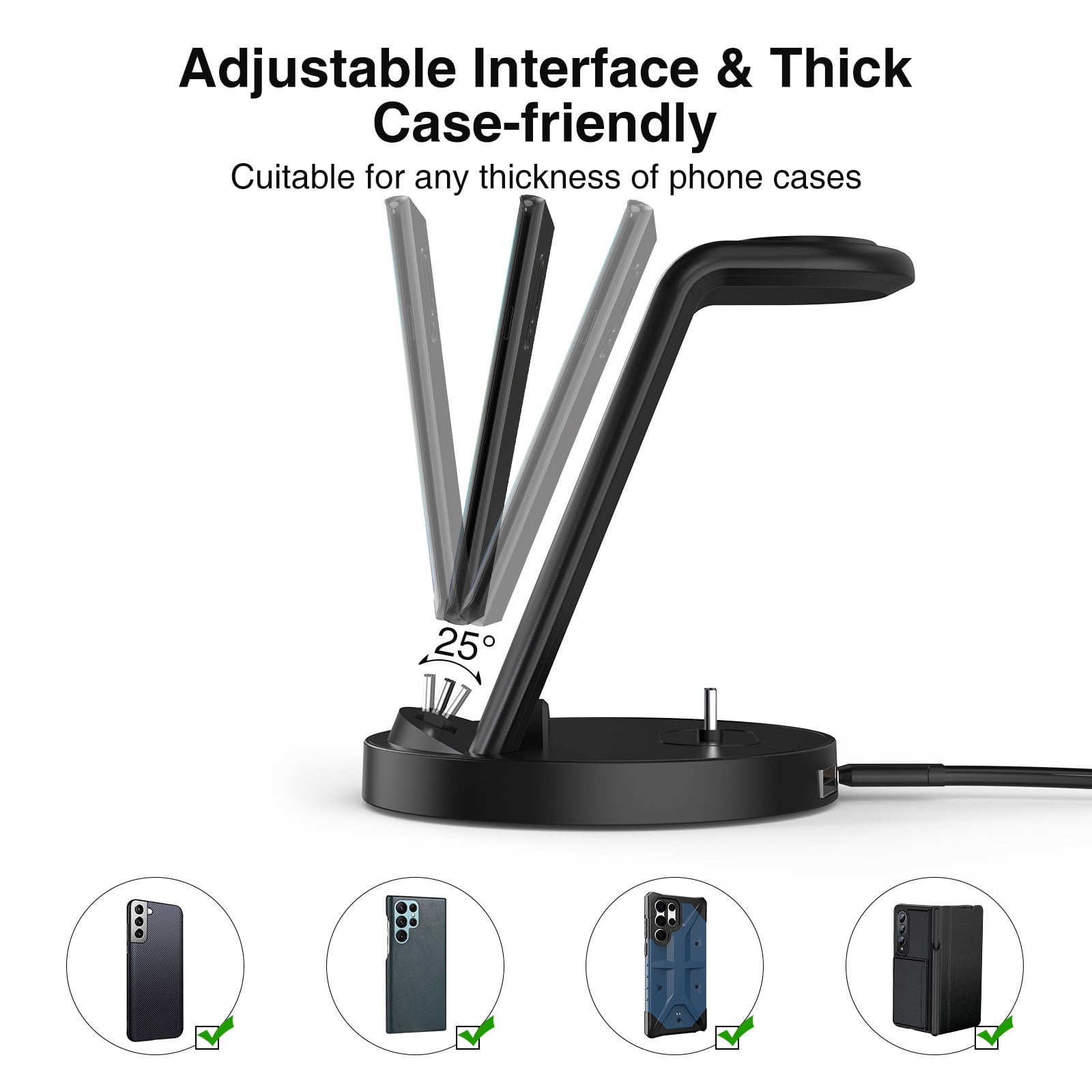 Suitable for Apple Samsung mobile phone headset wireless charging stand three-in-one desktop vertical fast charging wireless charging base,W-05 Samsung model,TYPE-C-QC3.0