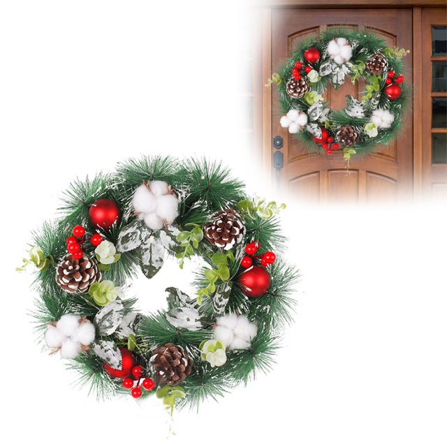 Corona navideña pequeña de 11,8 pulgadas, mini corona navideña para puerta con piñas escarchadas y acebo, decoraciones navideñas para interiores, ventanas, paredes, escaleras, habitaciones,