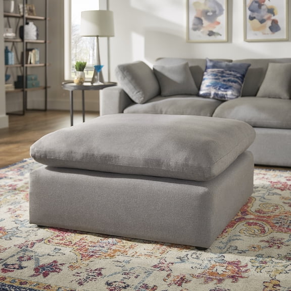 Weston Home Monico Grey Linen Weave Down Blend Ottoman, Ottoman Only