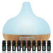 Aromatherapy Diffuser & Essential Oil Set - Top 10 Essential Oils - 300ml Ultrasonic Aromatherapy Diffuser