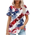 thumbnail image 1 of Fiudx Liquidación de Ahorros de Verano Tops Estampados Informales de Manga Corta con Cuello Redondo y Estampado Del Día de La Independencia para Mujer, 1 of 5