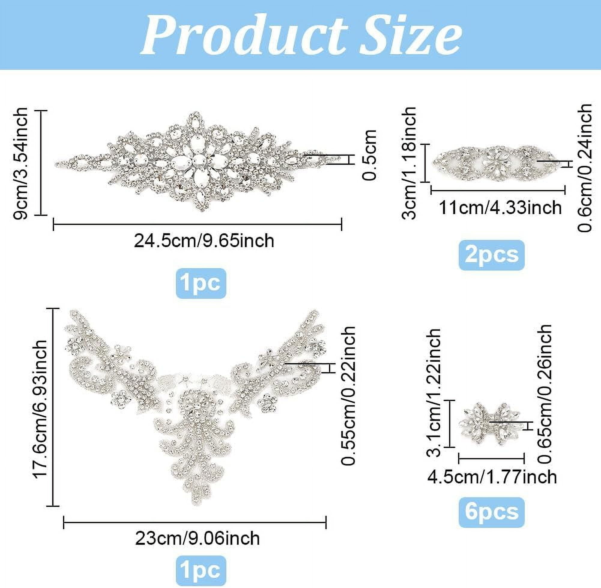 8 PCS 4Style Crystal Rhinestone Applique Wedding Rhinestone Appliques Iron on/Sew on Rhinestone Bridal Patches Silver Bridal Wedding Appliques for Wedding Dress Belt Decoration
