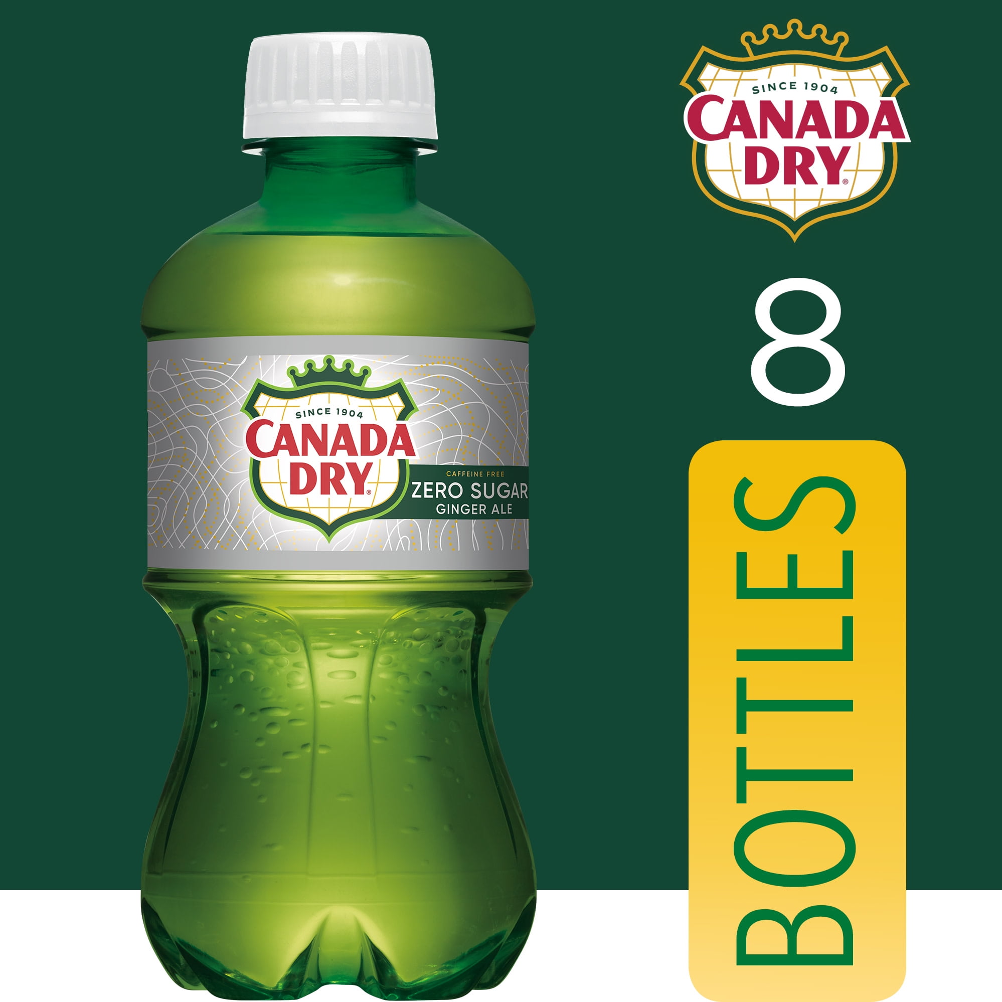 (3 pack) Canada Dry Caffeine Free Zero Sugar Ginger Ale Soda Pop, 12 fl oz, 8 Pack Bottles