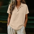 thumbnail image 4 of Jerdar Women's Casual Linen Blouse Collared V-Neck Short Sleeve Button Detail Curved Hem Summer Top M, 4 of 6