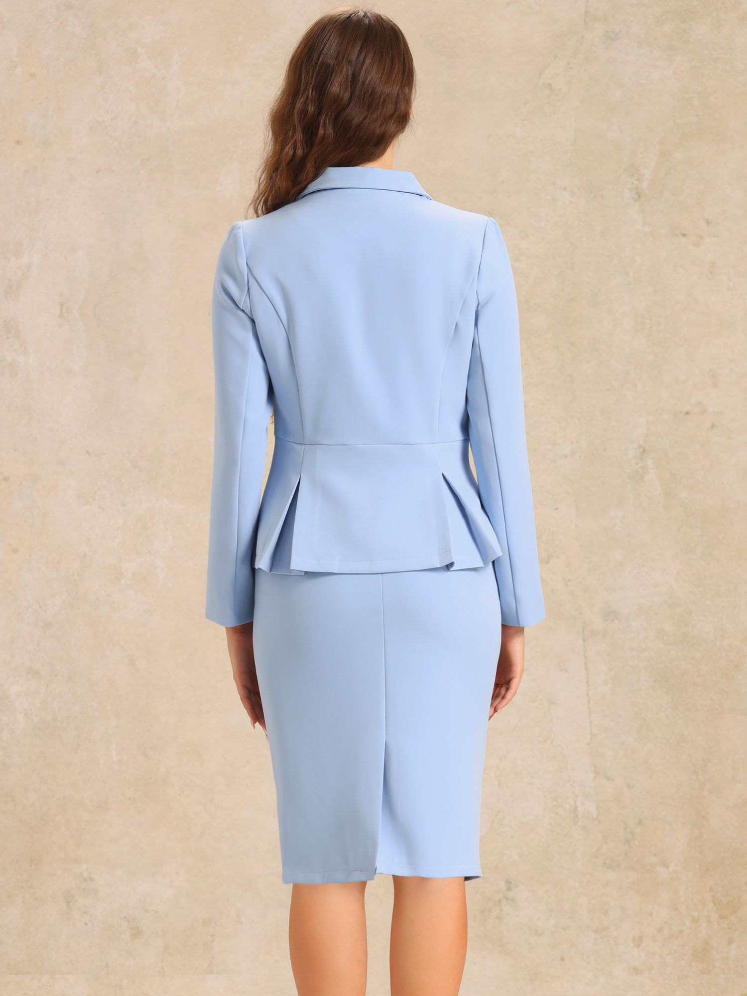DARING DIVA Women's Peplum Blazer Pencil Skirt 2 Pcs Suit Set XS Light Blue