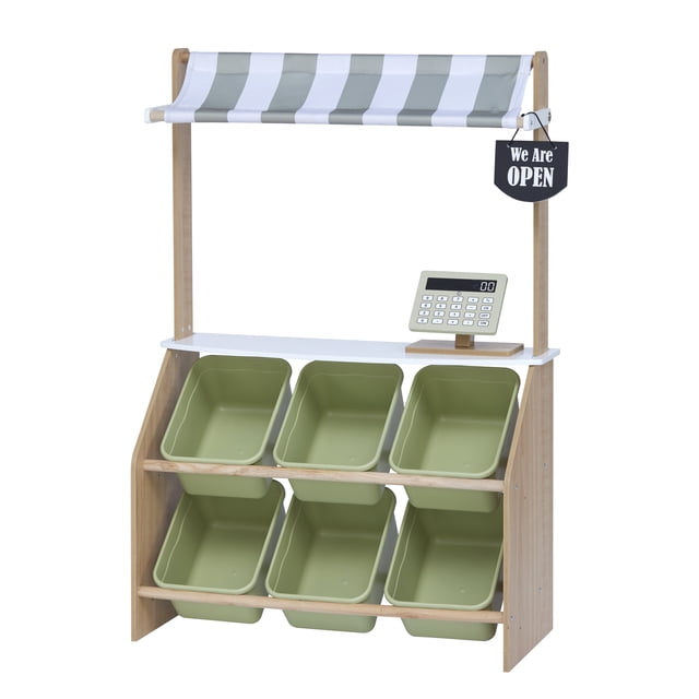 Teamson Kids Little Helper Marché Présentoir de Jeu Ensemble de Jeu pour Enfants Jeu de Rôle Vert Olive