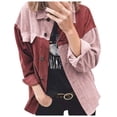 thumbnail image 4 of Ladies Corduroy Buttoned Cardigan Long Sleeve Lapel Loose Splicing Shirt Jacket, 4 of 6