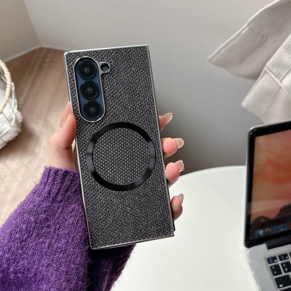 Glitter Case for Samsung Galaxy Z Fold 7, Plating Frame, Compatible with MagSafe, Ultra Slim Lightweight Sparkly Drop Protective Cover for Girls & Women for Samsung Galaxy Z Fold 7, Black