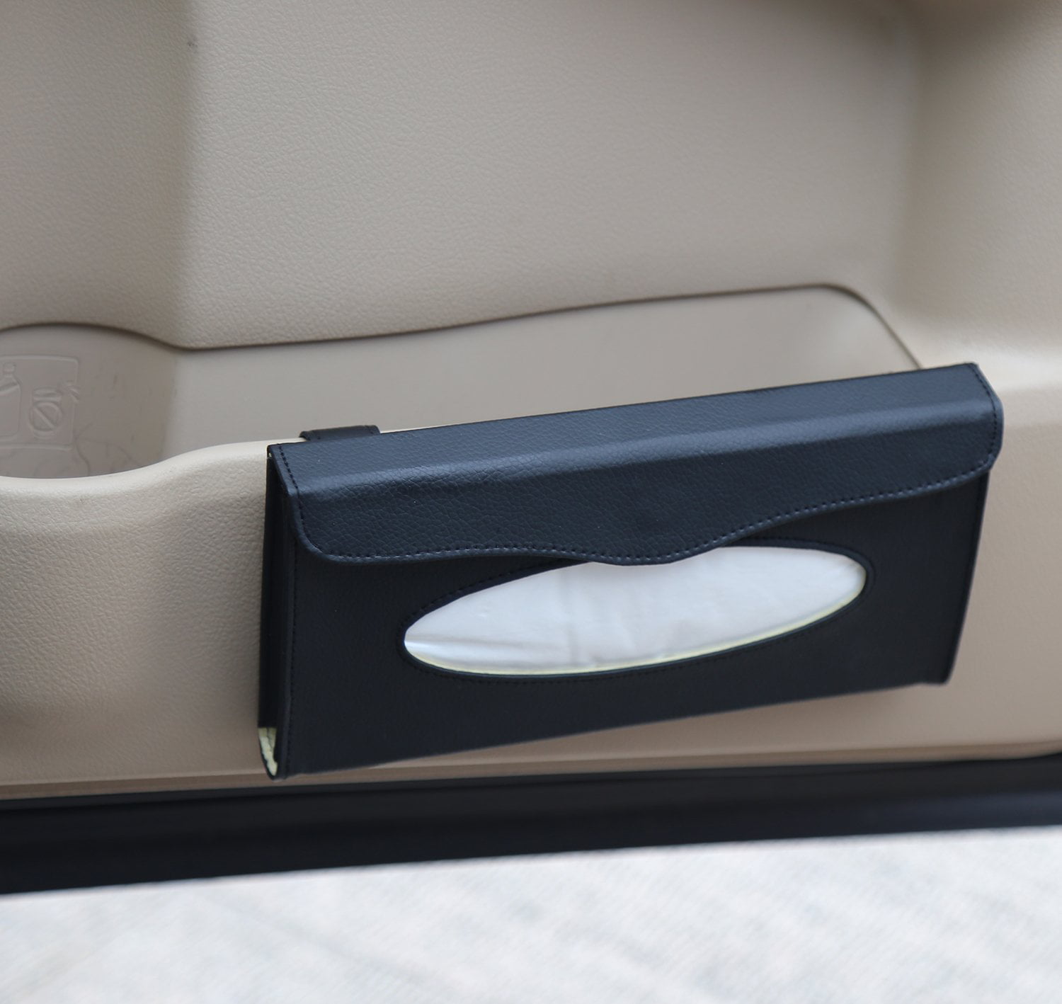 Beige Car Leather Tissue Case Holder for Sun Visor & Seat Back with Tissue Refill Fredysu Car Tissue Holder Sun Visor Napkin Holder 