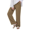 thumbnail image 4 of Women'S Cotton Linen Drawstring High Waisted Pants Casual Loose Fit Wide Leg Trousers Brown XL, 4 of 7