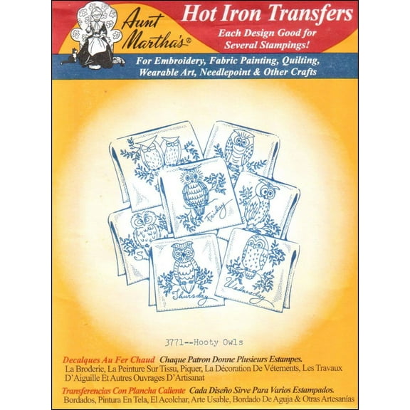 Aunt Martha's Hot Iron Transfers for Embroidery, Fabric Painting, & Other Crafts 18"x 24" Sheet of Embroidery Patterns