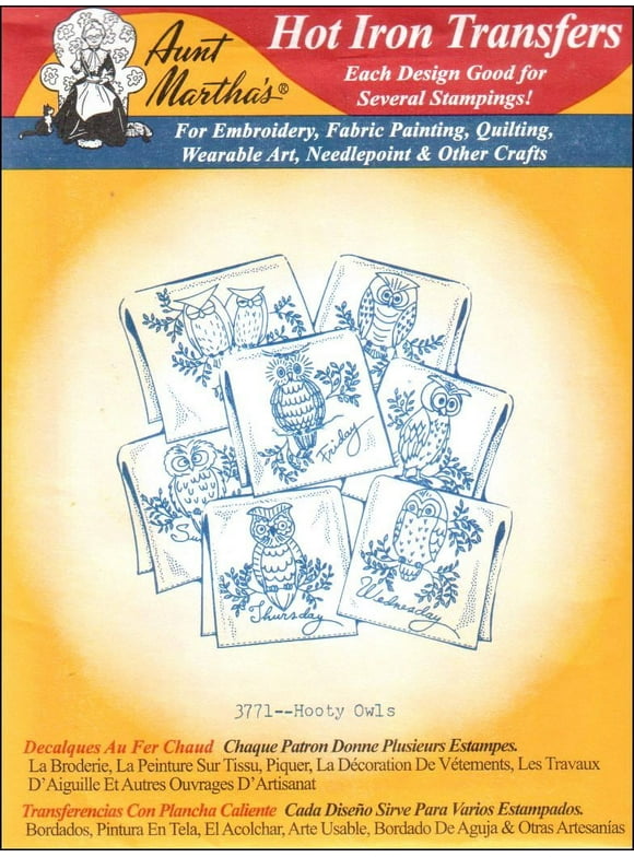 Aunt Martha's Hot Iron Transfers for Embroidery, Fabric Painting, & Other Crafts 18"x 24" Sheet of Embroidery Patterns