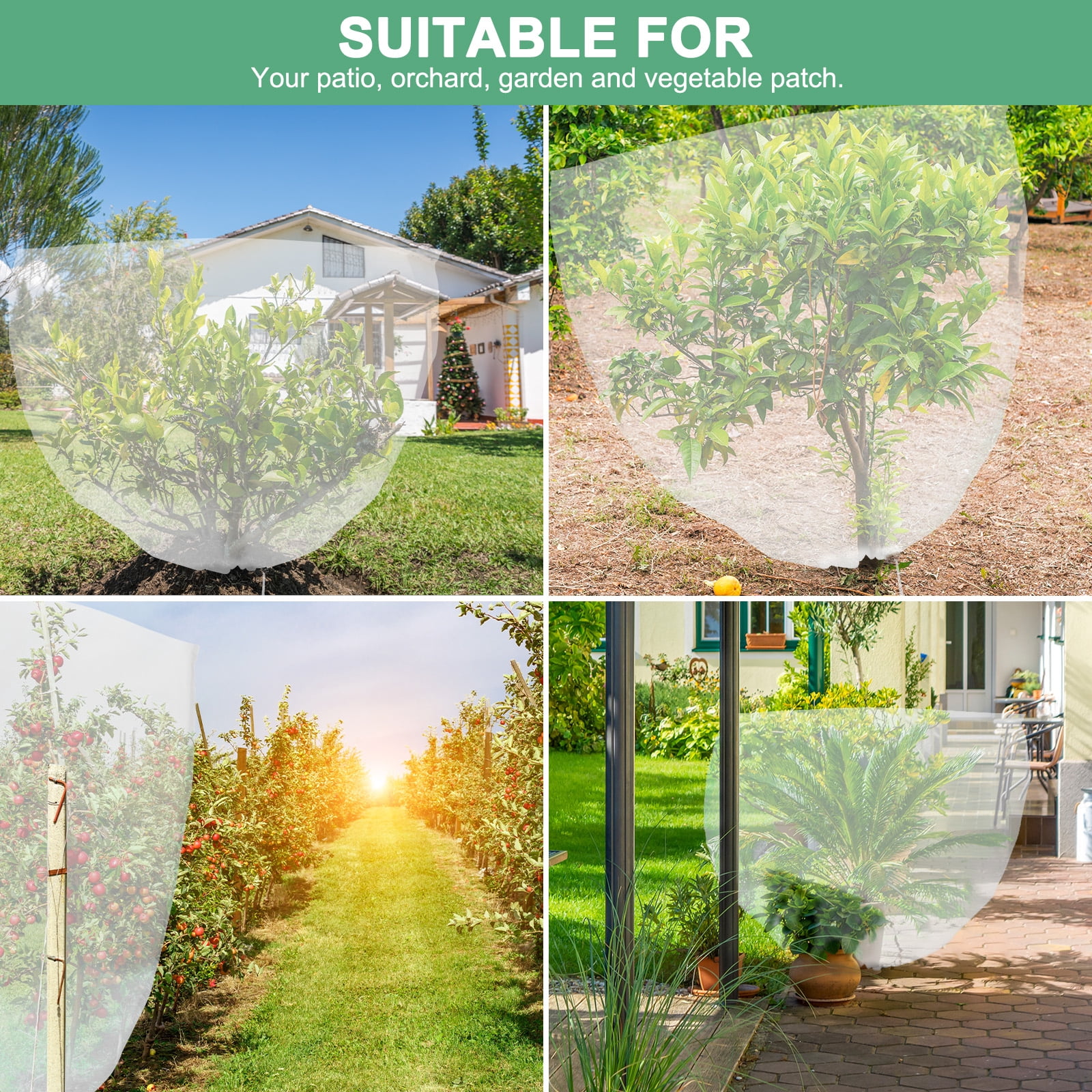 2-Pack Fruit Tree Netting Cover, 8.2 x 8.2 Feet Netting for Fruit Trees W Zipper & Drawstring for Garden [White]