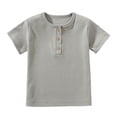 thumbnail image 4 of UngA Boys Henley Short Sleeve Shirt Cotton Blend Button Front Summer Tee Tops Kids Toddler Breathable Casual Tshirts (Light Gray,7-8 Years), 4 of 6