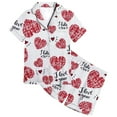 thumbnail image 2 of Kids Silk Pajamas Girls Button Down Short Sleeve Loungewear Clothes Set Soft Valentine's Day Pjs Heart Print Sleepwear Set 2-Piece Sleepwear Pjs for Kids(Red,12-13 Years), 2 of 5