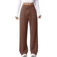 thumbnail image 3 of Womens Ribbed Wide Leg Lounge Pants with Pockets Comfy Loose Soft Knit Pants with Drawstring Dark Brown M, 3 of 10