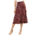 thumbnail image 5 of DARING DIVA Women's Tiered Ruffle Hem Midi Skirt XS Wine Red-Floral, 5 of 7