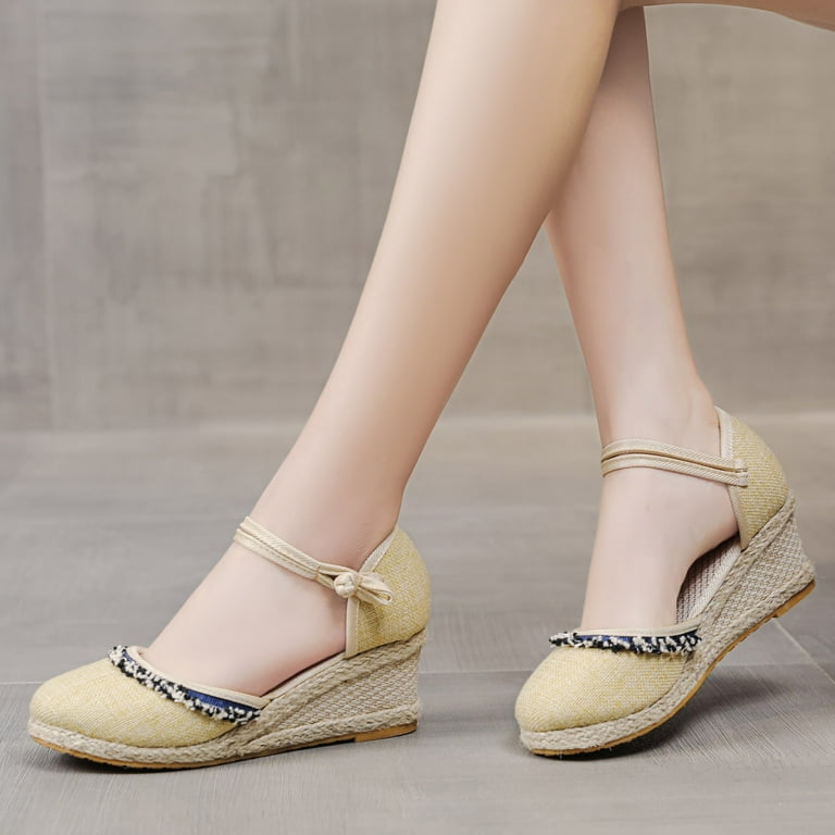Womens closed toe ankle strap buckle slingback wedge sandals sale