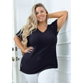 thumbnail image 2 of SHOWMALL Women Plus Size Tops Short Sleeve Tunic Side Slit Shirt Summer V-Neck Blouse Navy Blue 2X Tops, 2 of 7